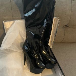 Thigh high leather platform boots
